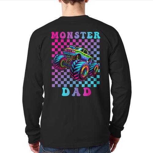 Monster Truck Dad Family Matching Shirt Truck Lovers Long Sleeve T-Shirt Back Print - Father's Day Fun