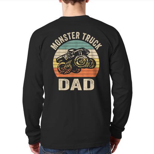 Monster Truck Dad Shirt Retro Vintage Monster Truck Shirt Long Sleeve T-Shirt Back Print - Father's Day Fun