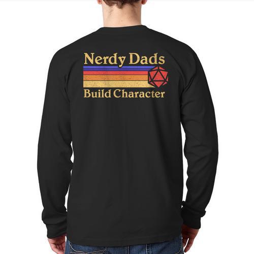 Nerdy Dads Dice For Tabletop RPG New Father Long Sleeve T-Shirt Back Print - Father's Day Fun