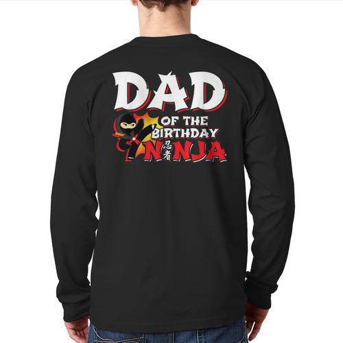 Ninja Birthday Party Dad Of The Birthday Ninja Small Long Sleeve T-Shirt Back Print - Father's Day Fun