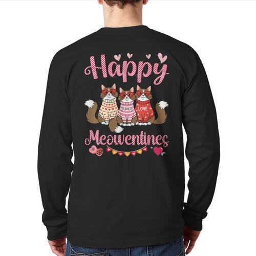 Norwegian Forest Cat Happy Meowentines Valentine Dad Mom Long Sleeve T-Shirt Back Print - Father's Day Fun