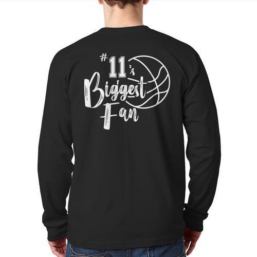Number 11's Biggest Fan Shirt Basketball Player Mom Dad Long Sleeve T-Shirt Back Print - Father's Day Fun