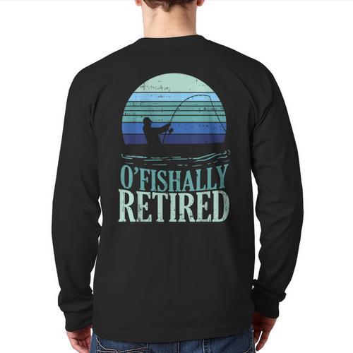 Ofishally Retired Fishing Retro Retirement Dad Men Long Sleeve T-Shirt Back Print - Father's Day Fun