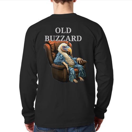 Old Buzzard Bird Old Man Grandpa Recliner Dads Joke Long Sleeve T-Shirt Back Print - Father's Day Fun