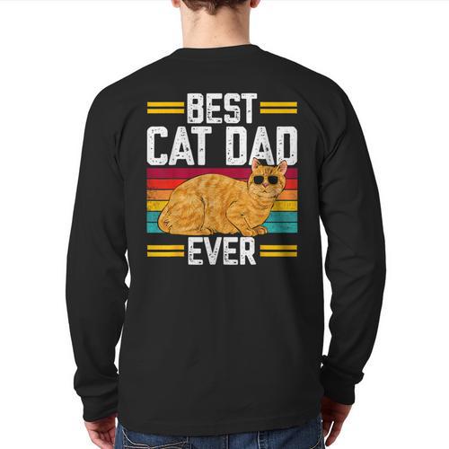 Orange Cat Best Cat Dad Ever Orange Tabby Cat Long Sleeve T-Shirt Back Print - Father's Day Fun