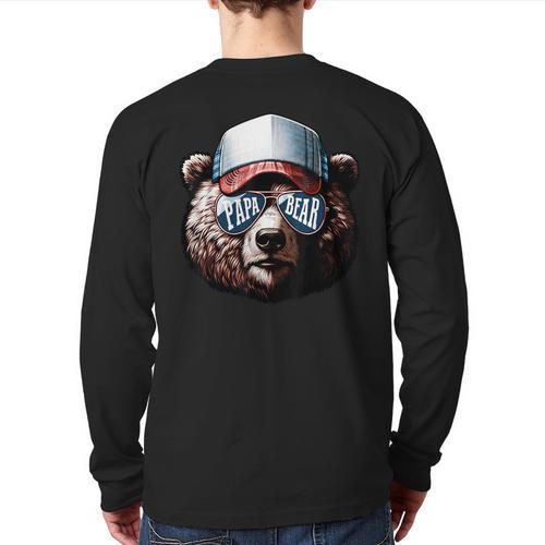 Papa Bear Face Cool Dad Style Retro Fathers Day Daddy Bear Long Sleeve T-Shirt Back Print - Father's Day Fun