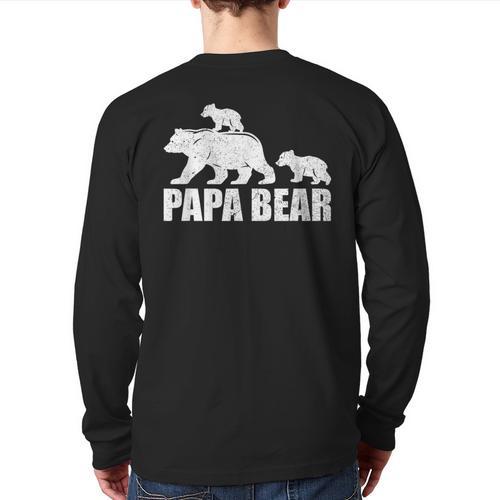 Papa Bear Two Cubs Shirt Daddy Bear Twin Tshirt Papa 2 Kids Long Sleeve T-Shirt Back Print - Father's Day Fun