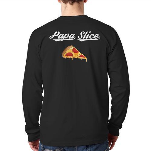 Papa Slice Pizza Belly Expectant Dad Pizza Pregnancy Reveal Long Sleeve T-Shirt Back Print - Father's Day Fun