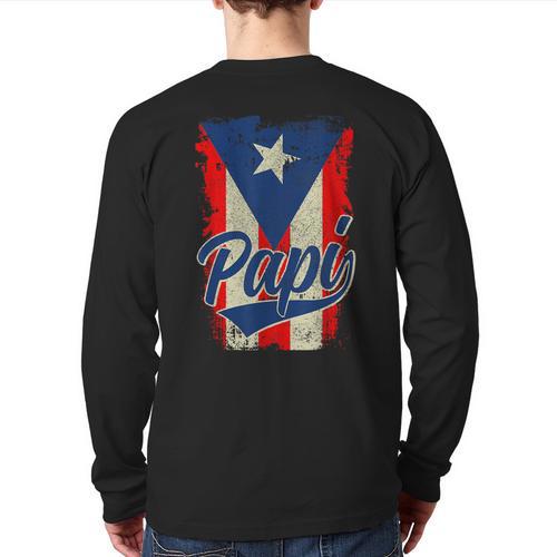 Papi Puerto Rican Dad Puerto Rico Pride Boricua Father's Day Long Sleeve T-Shirt Back Print - Father's Day Fun