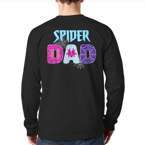 Parents Mom Spider Dad Matching Family Birthday Long Sleeve T-Shirt Back Print - Father's Day Fun