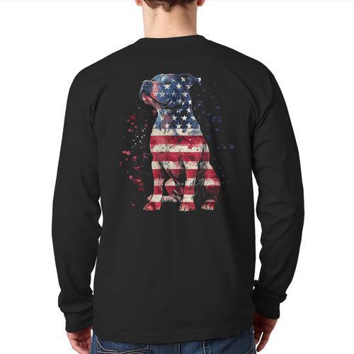Patriotic Pitbull American Flag 4th Of July Dog Pitbull Dad Long Sleeve T-Shirt Back Print - Father's Day Fun
