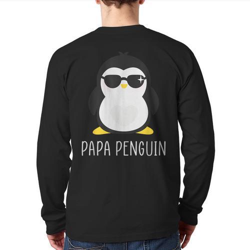 Penguin Papa Father's & Cute Dad Long Sleeve T-Shirt Back Print - Father's Day Fun