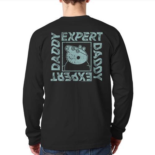 Peppa Pig Father's Day Expert Daddy Vintage Faded Box Logo Long Sleeve T-Shirt Back Print - Father's Day Fun