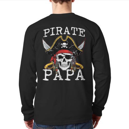 Pirate Papa Skull Family Matching Costume Dad Grandpa Men Long Sleeve T-Shirt Back Print - Father's Day Fun