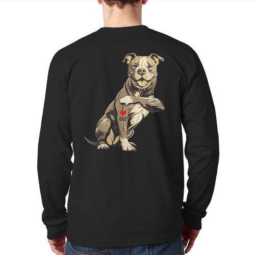 Pitbull I Love Dad Pit Bull Terrier Pettie Dog Owner Father Long Sleeve T-Shirt Back Print - Father's Day Fun