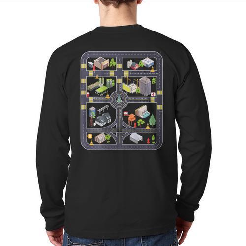 Play Cars On Dad's Back Mom's Back City Map BACK PRINT ONLY Long Sleeve T-Shirt Back Print - Father's Day Fun