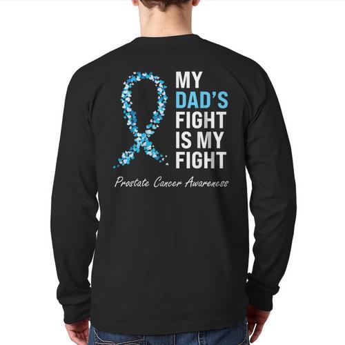 Prostate Cancer Awareness Light Blue Ribbon Dad Survivor Long Sleeve T-Shirt Back Print - Father's Day Fun