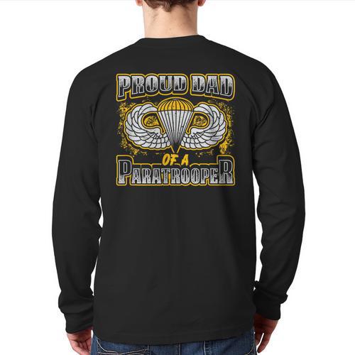 Proud Dad Of a Airborne Division Paratrooper Long Sleeve T-Shirt Back Print - Father's Day Fun