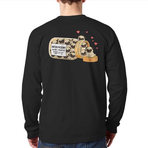 Pug Anti Depressant Mom Dad Kids Long Sleeve T-Shirt Back Print - Father's Day Fun