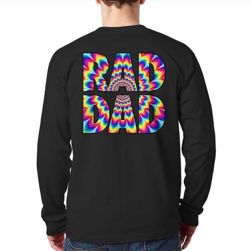 Rad Dad Trippy Hippie Tie-Dye Rainbow 70s Vibes Novelty Long Sleeve T-Shirt Back Print - Father's Day Fun