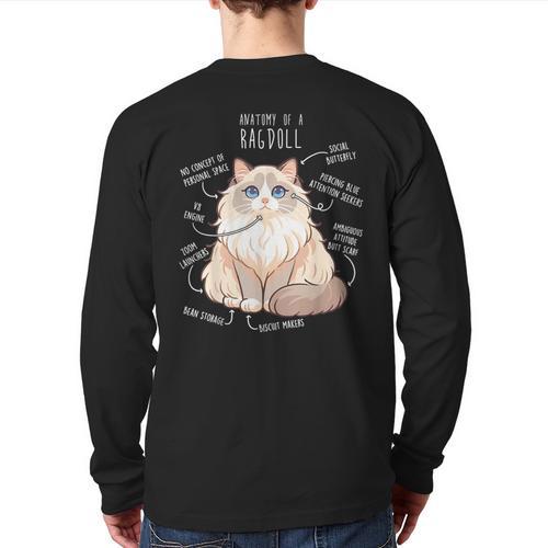 Ragdoll Cat Anatomy Cute Pet Mom Dad Cream Bicolor Long Sleeve T-Shirt Back Print - Father's Day Fun