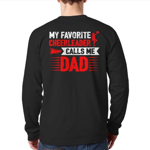 Red Cheer Dad Family Father Cheerleader Squad Long Sleeve T-Shirt Back Print - Father's Day Fun