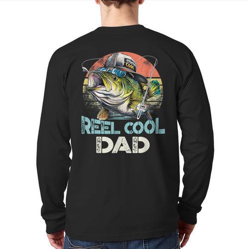 Reel Cool Dad Fishing Vintage Retro Father's Day Long Sleeve T-Shirt Back Print - Father's Day Fun