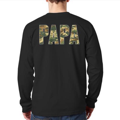 Retro Camo Hunting Papa Old Camo Dad Father’s Day Daddy Long Sleeve T-Shirt Back Print - Father's Day Fun