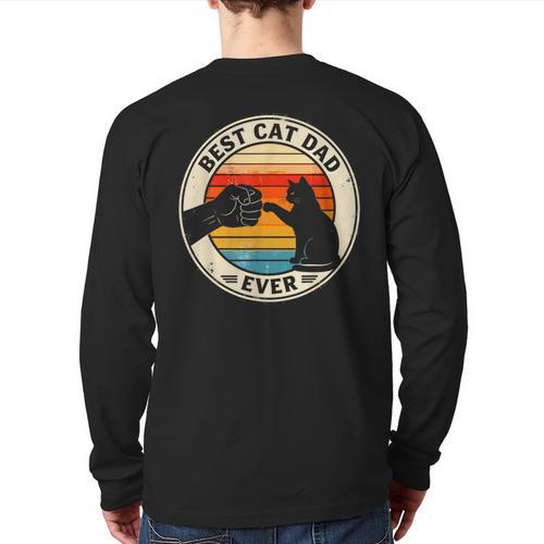 Retro Cat Dad Ever Cats Lovers For Men Women And Kids Long Sleeve T-Shirt Back Print - Father's Day Fun