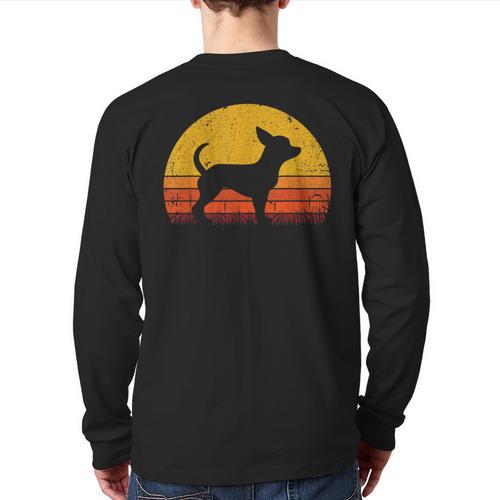 Retro Chihuahua Men Women Dog Mom Dad Chihuahua Long Sleeve T-Shirt Back Print - Father's Day Fun