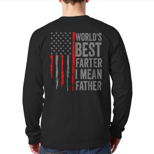 Retro Dad World's Best Farter I Mean Father Vintage Flag Usa Long Sleeve T-Shirt Back Print - Father's Day Fun