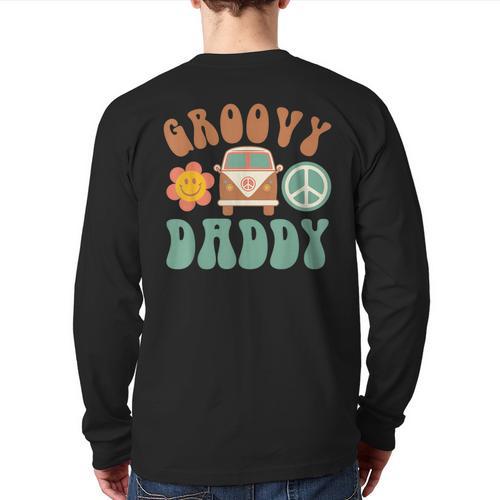 Retro Groovy Daddy Matching Family Birthday Party Long Sleeve T-Shirt Back Print - Father's Day Fun