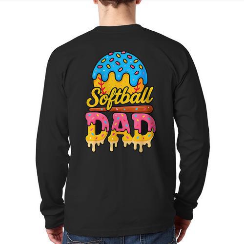 Retro Ice Cream Drip Softball Dad Game Day Dad Father's Day Long Sleeve T-Shirt Back Print - Father's Day Fun