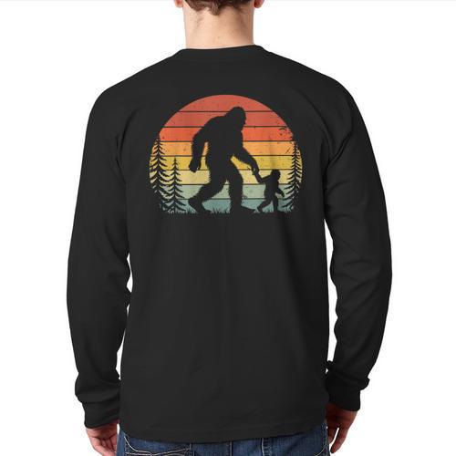 Retro Vintage Bigfoot Dad Fathers Day Father Son Matching Long Sleeve T-Shirt Back Print - Father's Day Fun