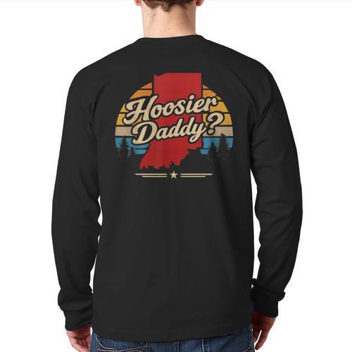 Retro Vintage US States Hoosier Daddy State Outline Desig Long Sleeve T-Shirt Back Print - Father's Day Fun