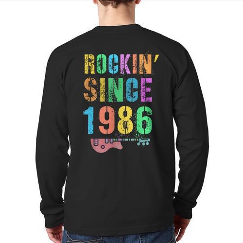 Rockin' Since 1986 Vintage Rockstar 40th Birthday Mom Dad 40 Long Sleeve T-Shirt Back Print - Father's Day Fun