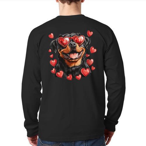 Rottweiler Heart Glasses Cute Rottie Dog Lover Mom Dad Kids Long Sleeve T-Shirt Back Print - Father's Day Fun