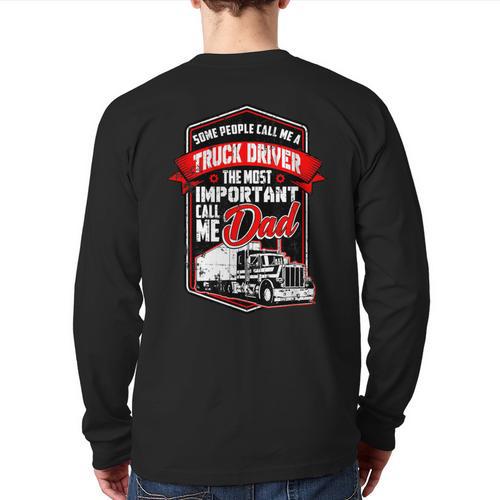 Semi Truck Driver For Truckers And Dads Small Long Sleeve T-Shirt Back Print - Father's Day Fun