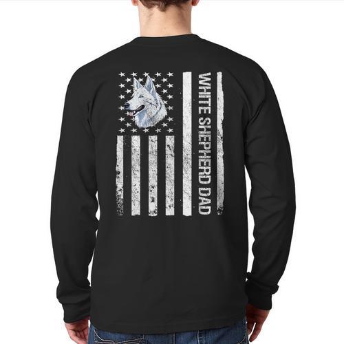 Shepherd Dad USA Flag White German Shepherd Long Sleeve T-Shirt Back Print - Father's Day Fun