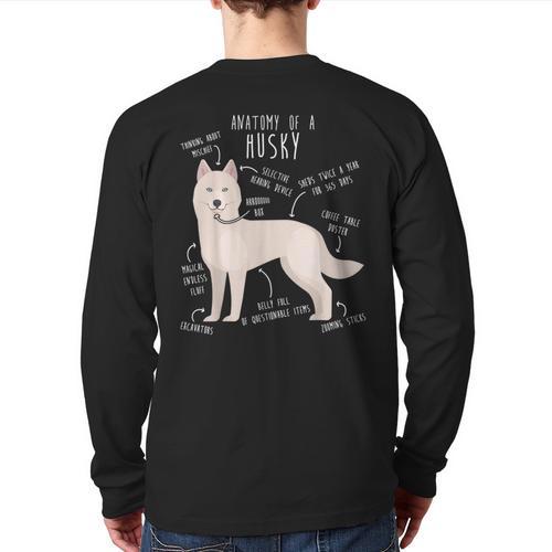 Siberian Husky Dog Anatomy Pet Mom Cute Dog Dad Men Women Kids Long Sleeve T-Shirt Back Print - Father's Day Fun