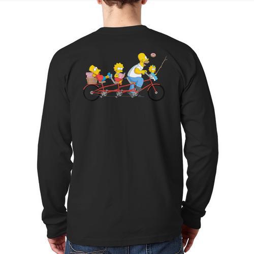 The Simpsons Father's Day Homer And Kids Bike Ride With Dad Long Sleeve T-Shirt Back Print - Father's Day Fun