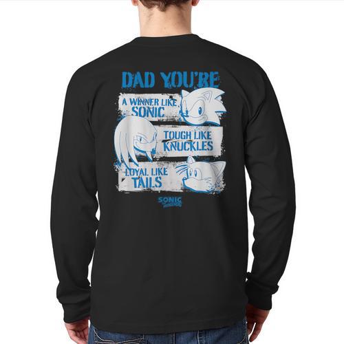Sonic The Hedgehog Father's Day Dad Qualities Distressed Long Sleeve T-Shirt Back Print - Father's Day Fun
