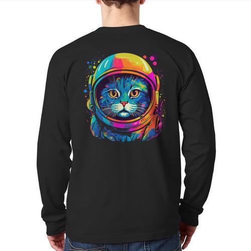 Space Cat Mom Cat Dad Men Women Kids Astronaut Space Long Sleeve T-Shirt Back Print - Father's Day Fun