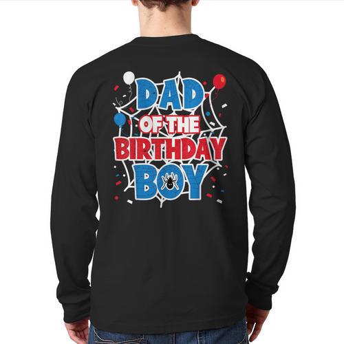 Spider Web Dad Of The Birthday Boy Long Sleeve T-Shirt Back Print - Father's Day Fun