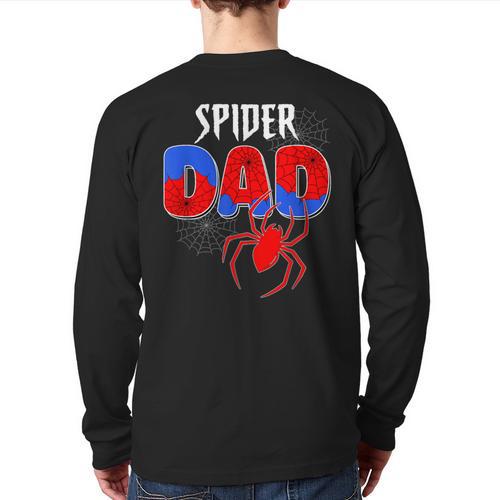 Spiders Dad Matching Family Birthday Father's Day Long Sleeve T-Shirt Back Print - Father's Day Fun