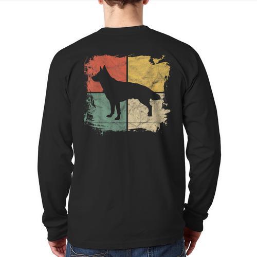 Square Retro German Shepherd Owner Dog Shepard Dad Mom Long Sleeve T-Shirt Back Print - Father's Day Fun