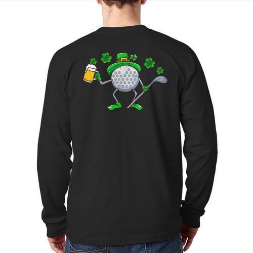 St Patricks Day Golf Golfing Irish Golfer Beer Humor Men Dad Long Sleeve T-Shirt Back Print - Father's Day Fun