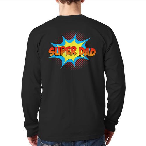 Super Dad Family Matching Superhero Comics Set Fathers Day Long Sleeve T-Shirt Back Print - Father's Day Fun