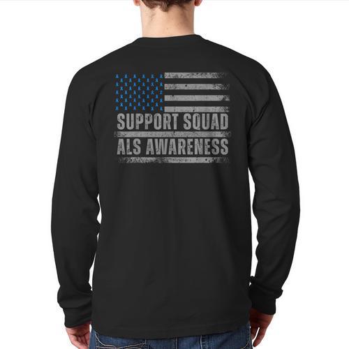 Support ALS Awareness Month USA American Flag Men Dad Long Sleeve T-Shirt Back Print - Father's Day Fun