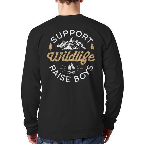 Support Wildlife Raise Boys Parent Mom & Dad Long Sleeve T-Shirt Back Print - Father's Day Fun
